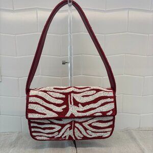 STAUD Tommy Beaded Shoulder Bag - Scarlet Red and White